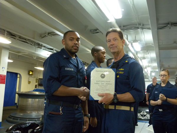 Roy Foreman - My son, Jonathan Foreman USN, receives good conduct award on the USS George W Bush stationed in Norfolk ,Virginia
